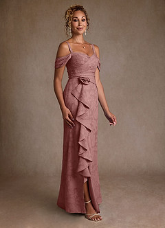Azazie Irene Mother of the Bride Dresses Dusty Rose A-Line Off the Shoulder Floral Burnout Dress image5