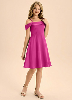 Azazie Anselie Junior Jurk van Stretch Satijn met A-Lijn Geplooid Fuchsia image6