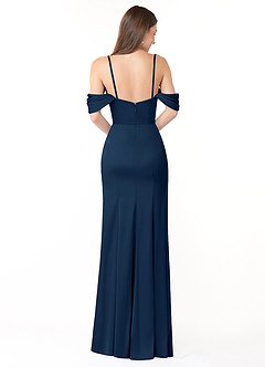 Azazie Amyra Vestidos de damas de honor Vestido de Azul Marino Oscuro de Satén Elástico de Corte Recto Convertible con Vestidos sin tirantes image5