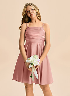 Azazie Miko Junior Vestido de Rosetón de Satén Elástico de Corte en A con Plisado image6