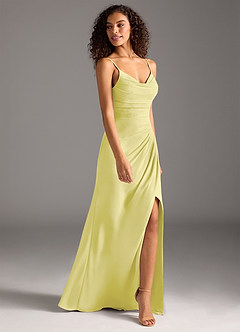 Azazie Deandra Bridesmaid Dresses Lemon Sorbet Mermaid Pleated Chiffon Dress image4