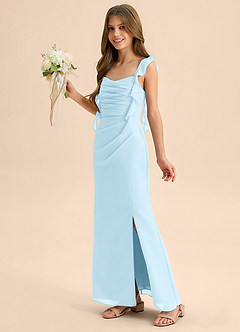 Azazie Jessamine Junior Vestido de Azul Cielo de Gasa de Corte Sirena con Escote de Corazón image6