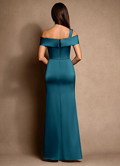 Azazie Altonia Mother of the Bride Dresses Ink Blue Mermaid Off the Shoulder Stretch Satin Dress image3