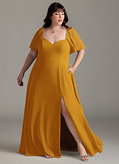 Azazie Chloe Bridesmaid Dresses Butterscotch A-Line Sweetheart Neckline Chiffon Dress image9