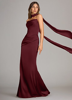 Azazie Sorrel Bridesmaid Dresses Cabernet Mermaid Strapless Stretch Satin Convertible Dress image4