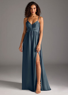 Azazie Alia Bridesmaid Dresses Twilight A-Line Pleated Stretch Satin Dress image1
