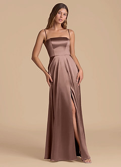 Azazie Wren Vestidos de madrinha de casamento Vestido Café Expresso de Cetim Metálico de Linha A com Sem alças image5