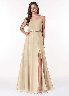 Azazie Lupe Bridesmaid Dresses Champagne A-Line Scoop Blouson Chiffon Dress image1
