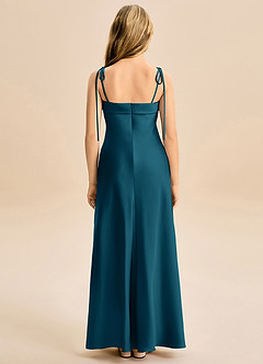 Azazie Willa Junior Ink Blue Mermaid Bow Stretch Satin Dress image6