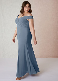 Azazie Lecia Bridesmaid Dresses Twilight Empire Off-The-Shoulder Pleated Chiffon Convertible Dress image10