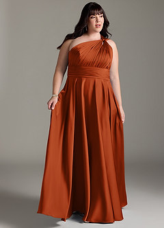 Azazie Charlize Bridesmaid Dresses Burnt Orange A-Line One Shoulder Stretch Satin Dress image11