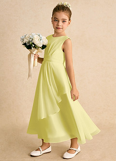 Azazie Edelweiss Robe Demoiselle D'honneur Fillette Robe Trapèze en Mousseline de soie Plissée Sorbet Citron image1