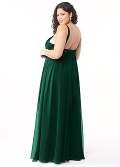 Azazie Aziza Bridesmaid Dresses Emerald A-Line V-Neck Pleated Chiffon Dress image10