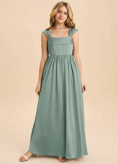 Azazie Hattie Junior Vestido de Ganache de Satén Elástico de Corte en A con Plisado image8