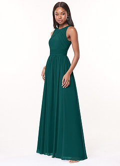 Azazie Harper Bridesmaid Dresses Peacock A-Line Pleated Chiffon Dress image3