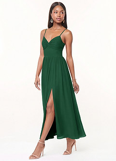 Azazie Zeya 신부 들러리 드레스 A라인 주름진 쉬폰 발목 길이 드레스 image2