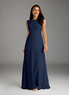 Azazie Bettina Mother of the Bride Dresses Dark Navy A-Line Lace Chiffon Dress image3