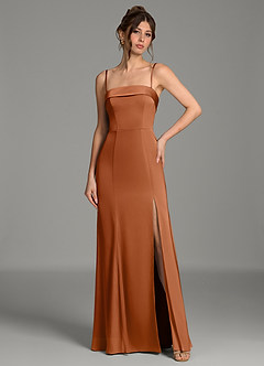 Azazie Helena Brautjungfernkleider Meerjungfrau-Linie Schulterfrei Stretch-Satin Kleid Kupfer image4