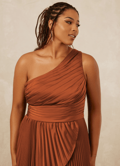 Christian Siriano Bridal for Azazie 1008 Bridesmaid Dresses Cinnamon A-Line One Shoulder Stretch Satin Dress image12