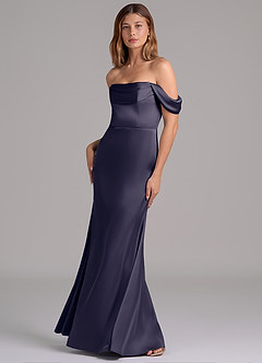 Azazie Miley 신부 들러리 드레스 인어 오프 더 숄더 스트레치 새틴 바닥 길이 드레스 image5