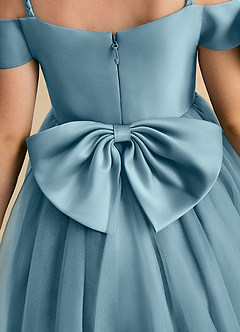 Azazie Amie Flower Girl Dresses Moody Blue A-Line Off the Shoulder Matte Satin Dress image8