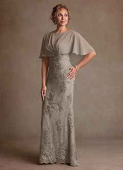 Azazie Amrita Mother of the Bride Dresses Taupe Mermaid Lace Chiffon Dress image1