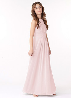 Azazie Bonnie Junior A-Linie Plissee Chiffon Kleid Zartrosa image2