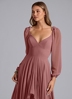 Azazie Karan Abiti da Damigella Abito A-Line in Chiffon Manica Lunga Rosa Del Deserto image6