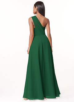 Azazie Ashley Vestidos de damas de honor Vestido de Verde Oscuro de Gasa de Corte en A con Volante image2