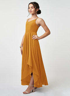 Azazie Collette Junior A-Linie Gestreift Chiffon Kleid Butterscotch image3