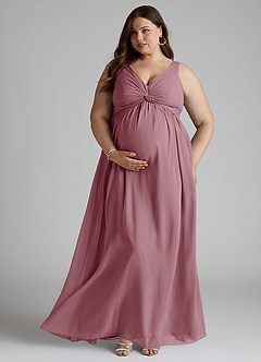 Azazie Yetta Maternity Bridesmaid Dresses A-Line V-Neck Gathered Chiffon Floor-Length Dress image7