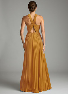 Azazie Afra Abiti da Damigella Abito A-Line in Chiffon Plissettato Caramello image2