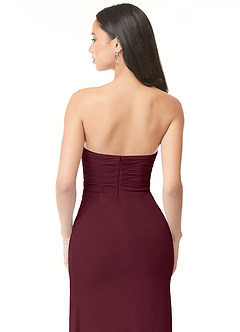 Azazie Darria Vestidos de damas de honor Vestido de Cabernet de Chifón elástico de Corte Recto Convertible con Escote Cuadrado Plisado image9