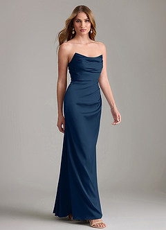Azazie Lucille Bridesmaid Dresses Dark Navy Mermaid Strapless Stretch Satin Convertible Dress image4