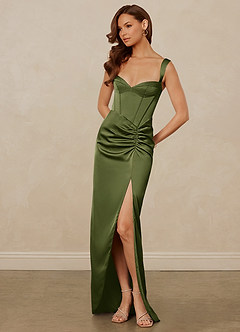 Christian Siriano Bridal for Azazie 1017 Bridesmaid Dresses Olive Sheath Sweetheart Neckline Stretch Satin Dress image3