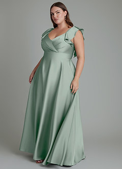 Azazie Leilani Bridesmaid Dresses Agave A-Line Ruched Stretch Satin Dress image15