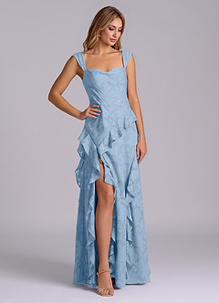 Azazie Sloane Robes de demoiselle d'honneur Robe Trapèze en Blumen-Burnout Encolure en Forme de Cœur Poudre Bleue image4