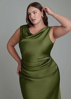 Azazie Kieryn Bridesmaid Dresses Olive Mermaid Pleated Stretch Satin Dress image12