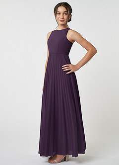 Azazie Lindie Junior A-Linie Plissee Chiffon Kleid Pflaume image3