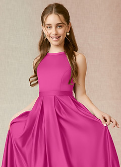 Azazie Arianthe Junior Fuchsia A-Line with Pockets Stretch Satin Dress image5