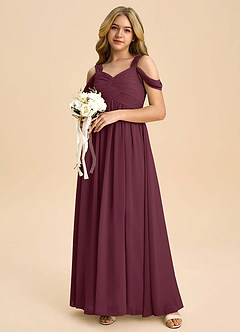 Azazie Lianne Junior Cabernet A-Line Off the Shoulder Chiffon Dress image1