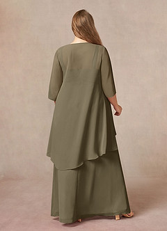Azazie Weisz vestidos de madre de la novia Vestido de Verde Sauce de Gasa de Corte En A con Cuello cuadrado plisado image8