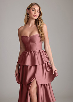 Azazie Faye Bridesmaid Dresses Amethyst A-Line Ruched Stretch Satin Dress image5