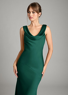 Azazie Rylina Bridesmaid Dresses Emerald Mermaid Stretch Satin Dress image3