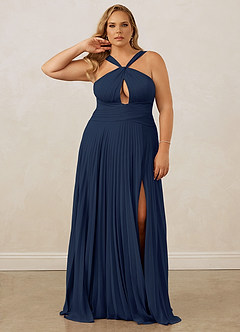 Christian Siriano Bridal for Azazie 1009 Bridesmaid Dresses Dark Navy A-Line Pleated Chiffon Dress image11