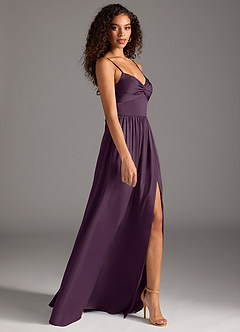 Azazie Zeya Bridesmaid Dresses Plum A-Line Pleated Stretch Satin Dress image6