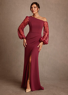 Azazie Cathleen 신부의 어머니 드레스 쉬스 레이스 플로어 길이 드레스 image1