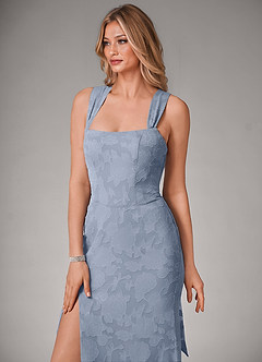 Azazie Luci Bridesmaid Dresses Dusty Blue Mermaid Pleated Floral Burnout Convertible Dress image4