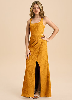 Azazie Mero Junior Robe Fourreau en Blumen-Burnout Plissée Caramel écossais image5