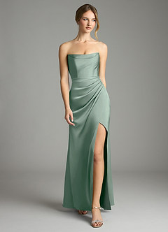 Azazie Leonis Bridesmaid Dresses Agave Mermaid Pleated Stretch Satin Convertible Dress image5